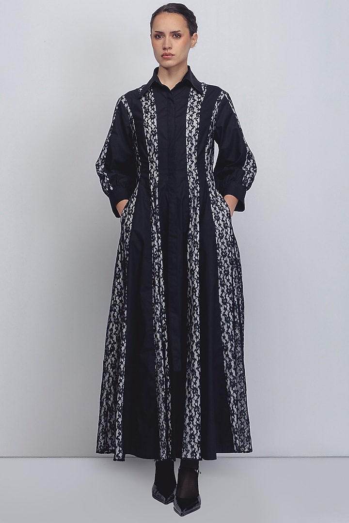 Black Cotton Poplin Shirt Vacation Dress by LEH STUDIOS at Pernia's Pop Up Shop