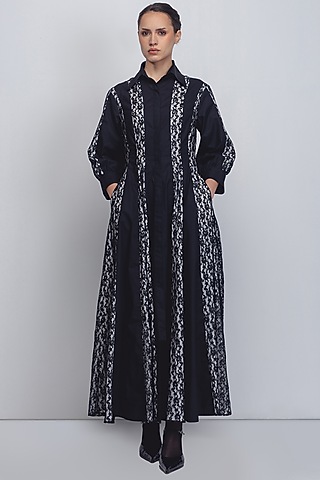 Black Cotton Poplin Shirt Dress by LEH STUDIOS