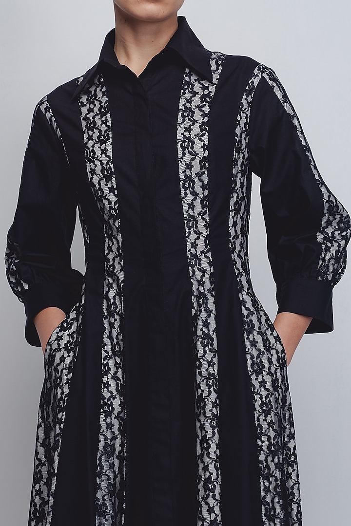 Black Cotton Poplin Shirt Vacation Dress by LEH STUDIOS at Pernia's Pop Up Shop