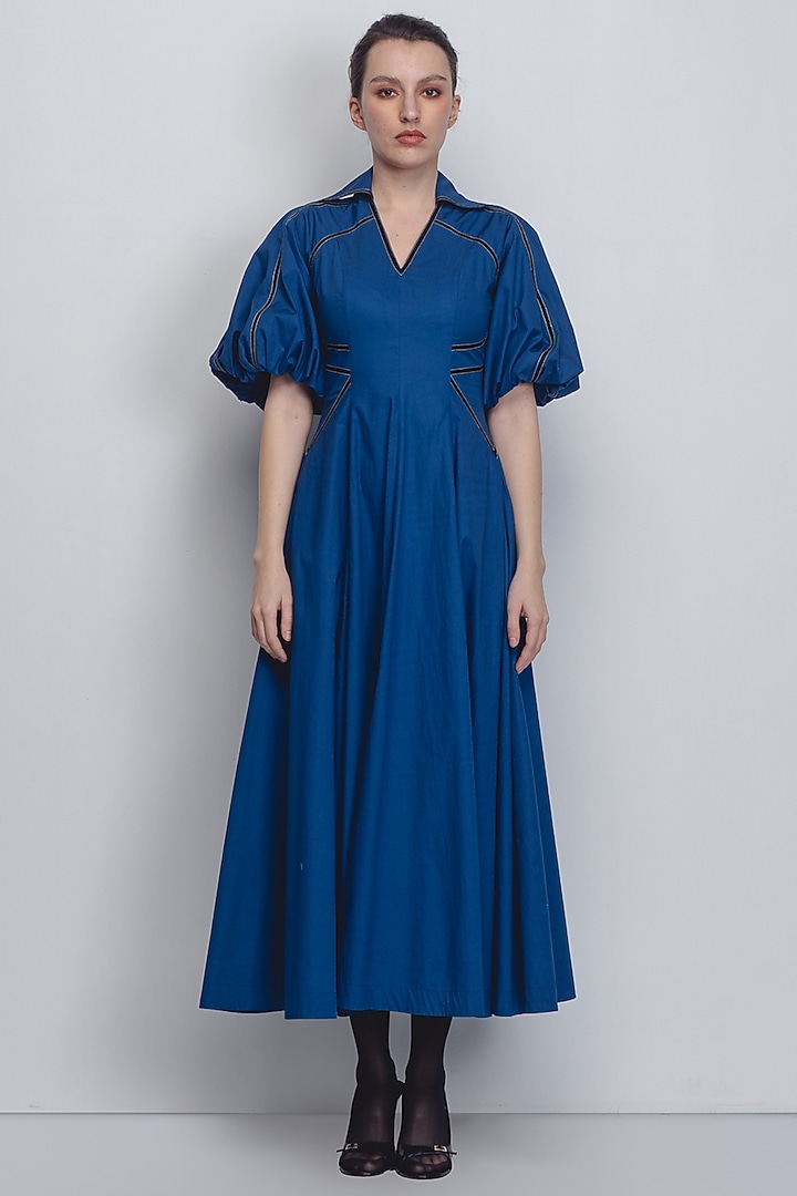 Cobalt Blue Cotton Vacation Dress by LEH STUDIOS at Pernia's Pop Up Shop