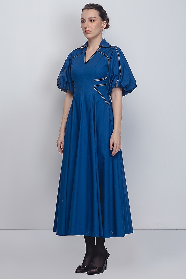 Cobalt Blue Cotton Vacation Dress by LEH STUDIOS at Pernia's Pop Up Shop