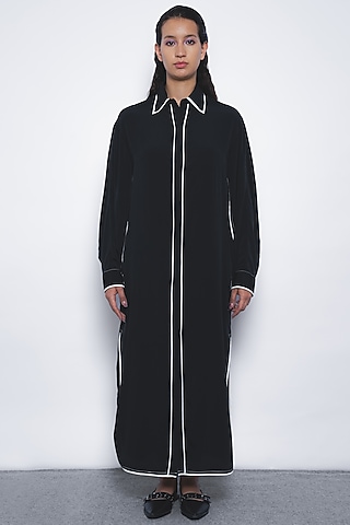 Black & White Viscose Midi Shirt Dress by LEH STUDIOS