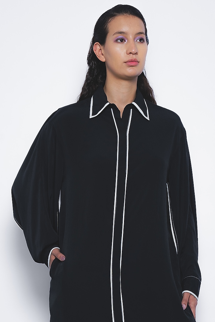 Black & White Viscose Midi Vacation Shirt Dress by LEH STUDIOS at Pernia's Pop Up Shop