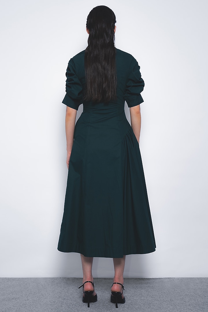 Forest Green Cotton Midi Vacation Dress by LEH STUDIOS at Pernia's Pop Up Shop