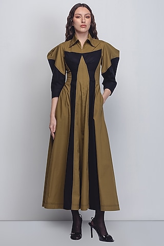 Black Cotton Poplin Dress by LEH STUDIOS