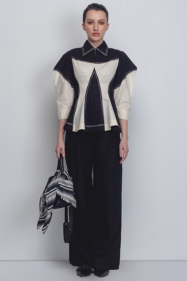 Black & White Cotton Poplin Top by LEH STUDIOS at Pernia's Pop Up Shop
