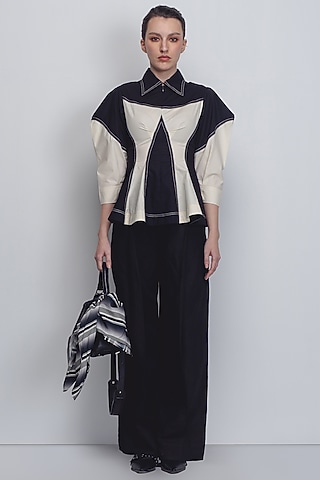 Black & White Cotton Poplin Top by LEH STUDIOS