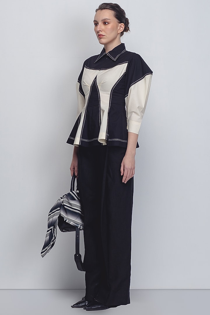 Black & White Cotton Poplin Top by LEH STUDIOS at Pernia's Pop Up Shop