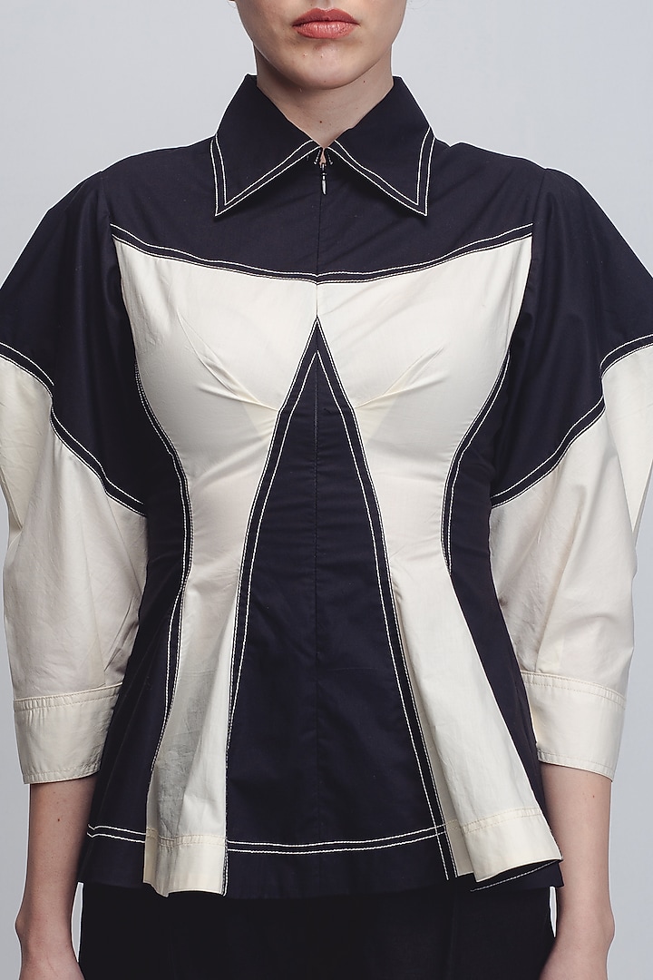 Black & White Cotton Poplin Top by LEH STUDIOS at Pernia's Pop Up Shop