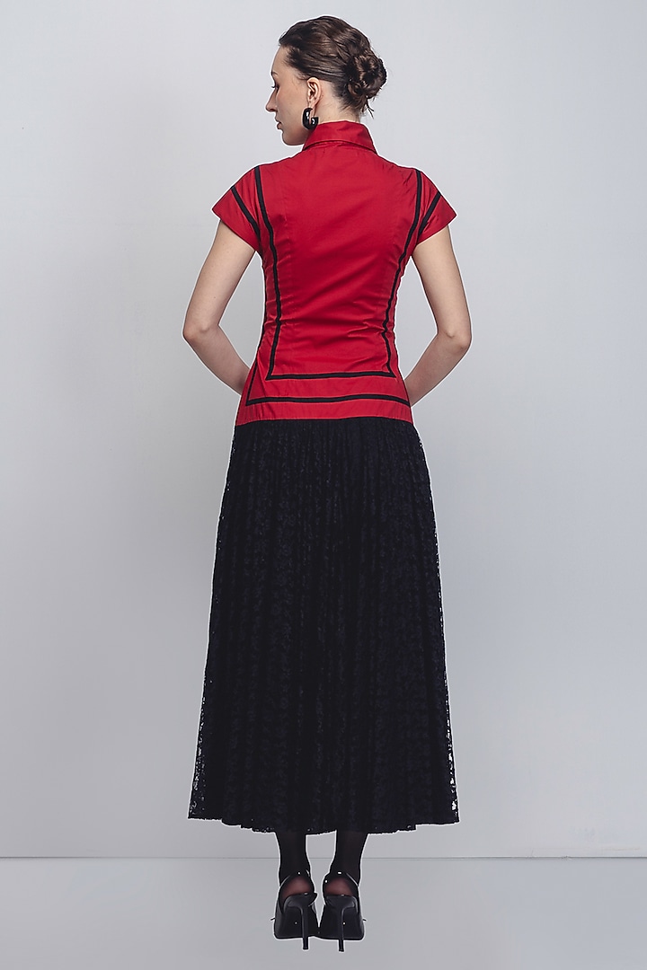 Red & Black Cotton Vacation Dress by LEH STUDIOS at Pernia's Pop Up Shop