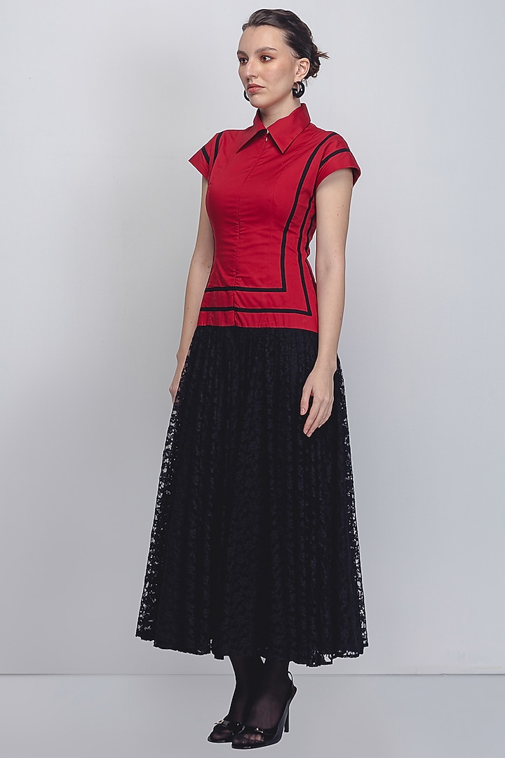 Red & Black Cotton Vacation Dress by LEH STUDIOS at Pernia's Pop Up Shop