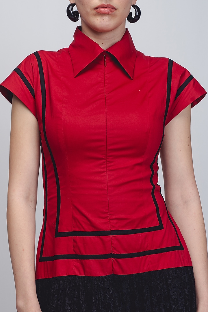 Red & Black Cotton Vacation Dress by LEH STUDIOS at Pernia's Pop Up Shop