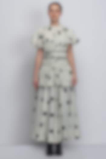 Off-White & Black Chanderi Polka Dot Printed Cocktail Dress by LEH STUDIOS at Pernia's Pop Up Shop