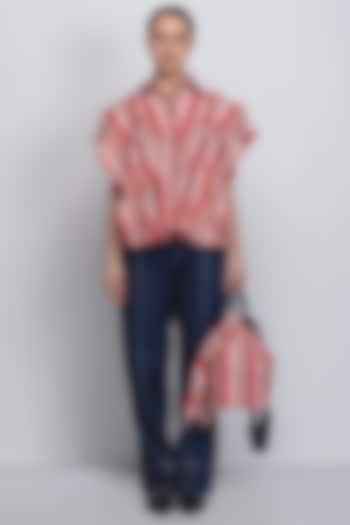 Red & White Cotton Poplin Striped Top by LEH STUDIOS at Pernia's Pop Up Shop