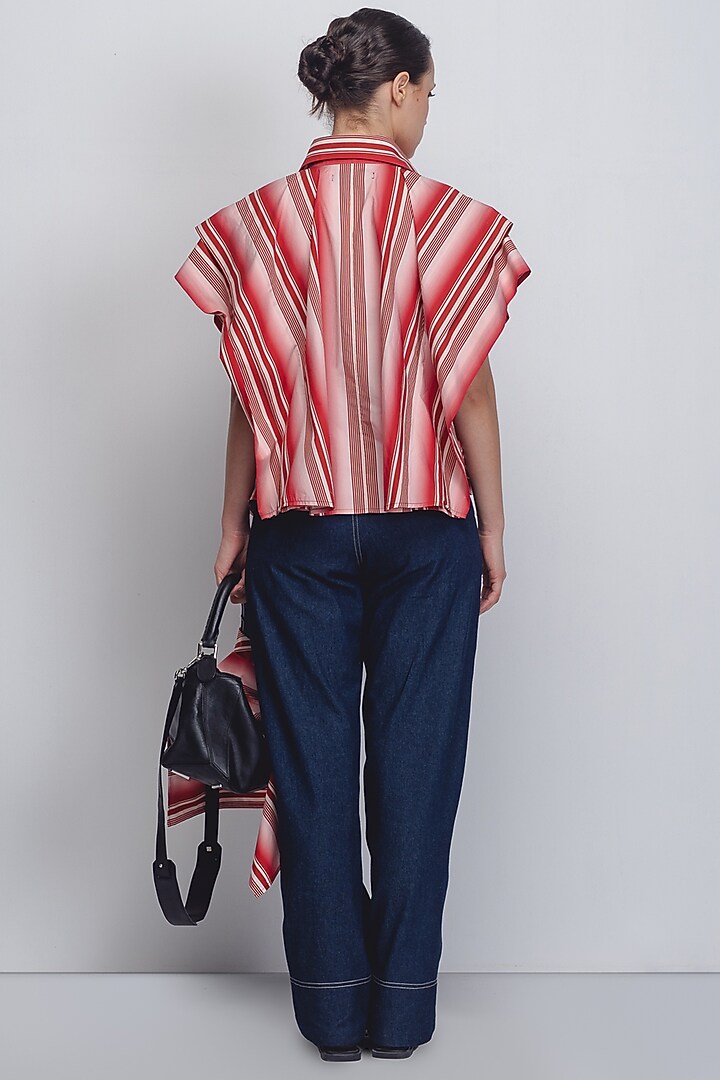 Red & White Cotton Poplin Striped Top by LEH STUDIOS at Pernia's Pop Up Shop