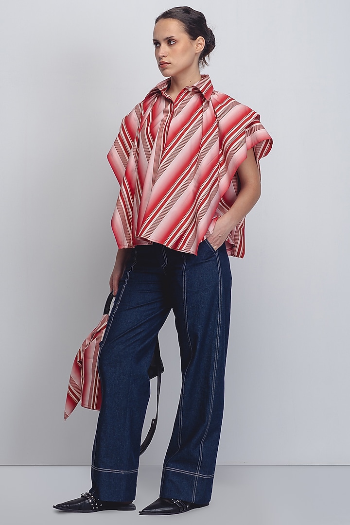 Red & White Cotton Poplin Striped Top by LEH STUDIOS at Pernia's Pop Up Shop