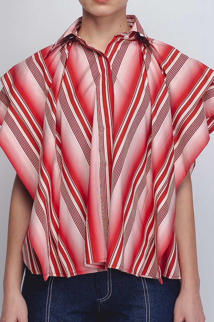 Red & White Cotton Poplin Striped Top by LEH STUDIOS at Pernia's Pop Up Shop