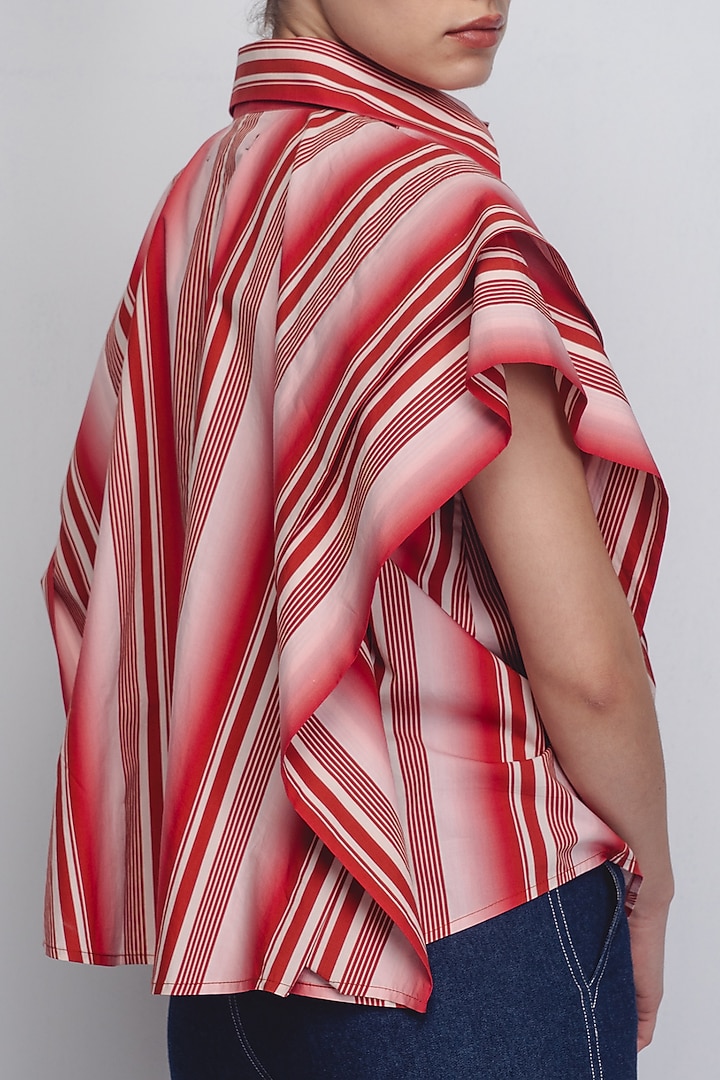 Red & White Cotton Poplin Striped Top by LEH STUDIOS at Pernia's Pop Up Shop
