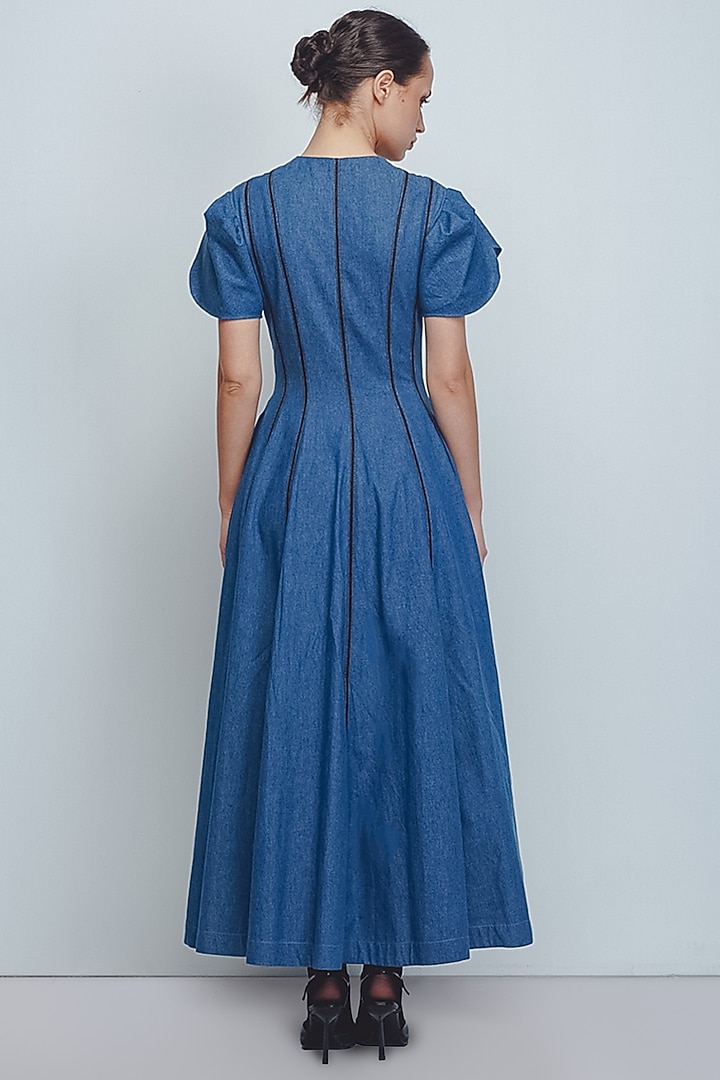 Denim Blue Cotton Vacation Dress by LEH STUDIOS at Pernia's Pop Up Shop