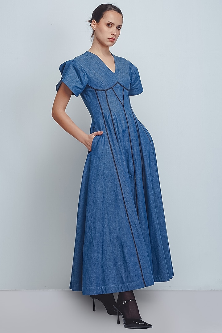 Denim Blue Cotton Vacation Dress by LEH STUDIOS at Pernia's Pop Up Shop