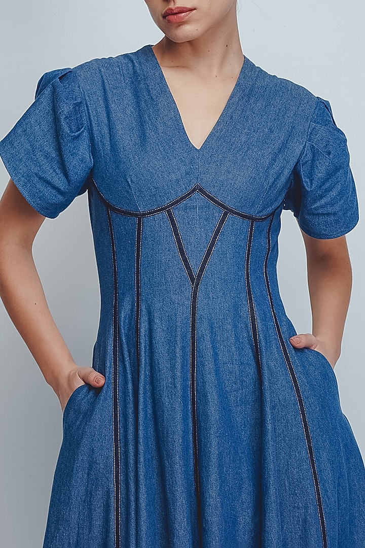 Denim Blue Cotton Vacation Dress by LEH STUDIOS at Pernia's Pop Up Shop
