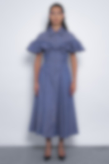 Blue & White Viscose Checkered Midi Vacation Dress by Leh at Pernia's Pop Up Shop