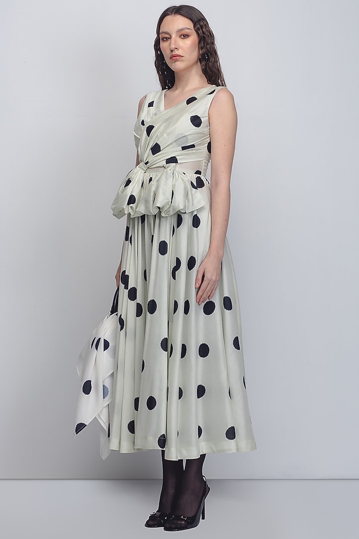 Off-White & Black Chanderi Cocktail Dress by LEH STUDIOS at Pernia's Pop Up Shop