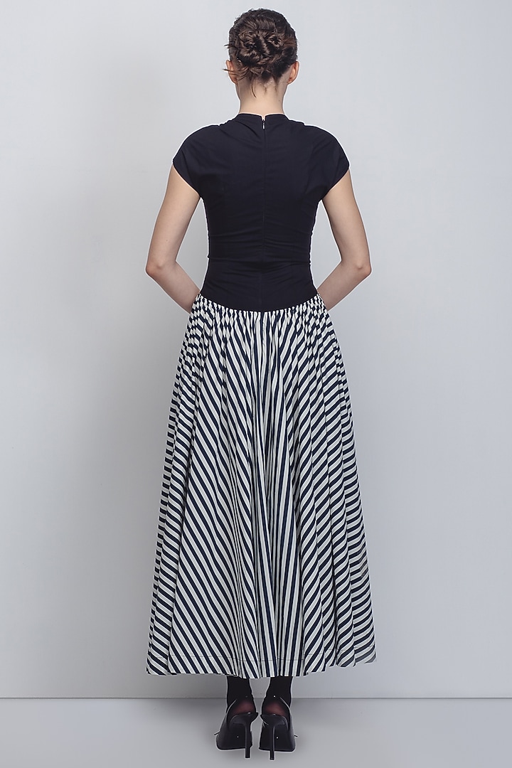 Black & White Cotton Striped Vacation Dress by LEH STUDIOS at Pernia's Pop Up Shop