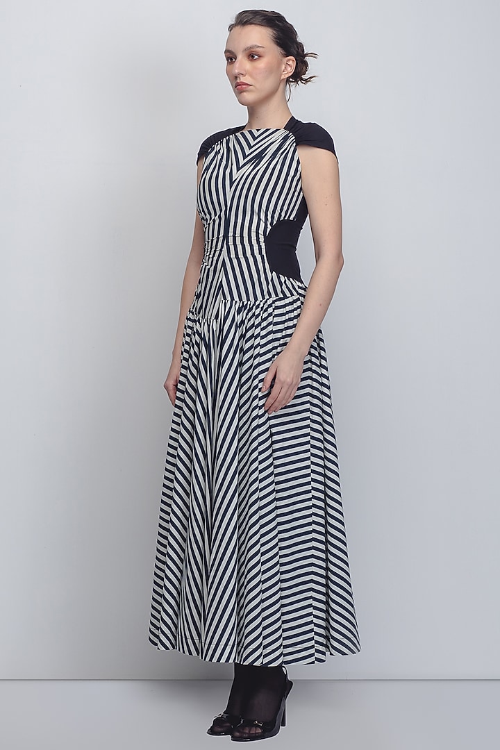 Black & White Cotton Striped Vacation Dress by LEH STUDIOS at Pernia's Pop Up Shop