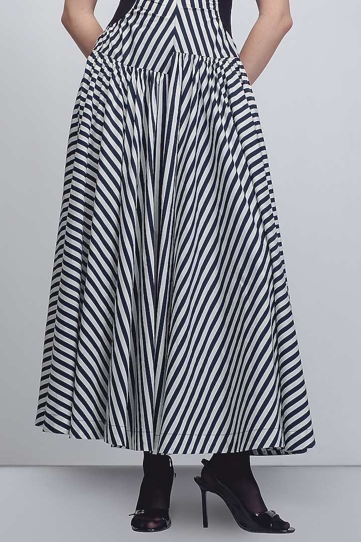 Black & White Cotton Striped Vacation Dress by LEH STUDIOS at Pernia's Pop Up Shop