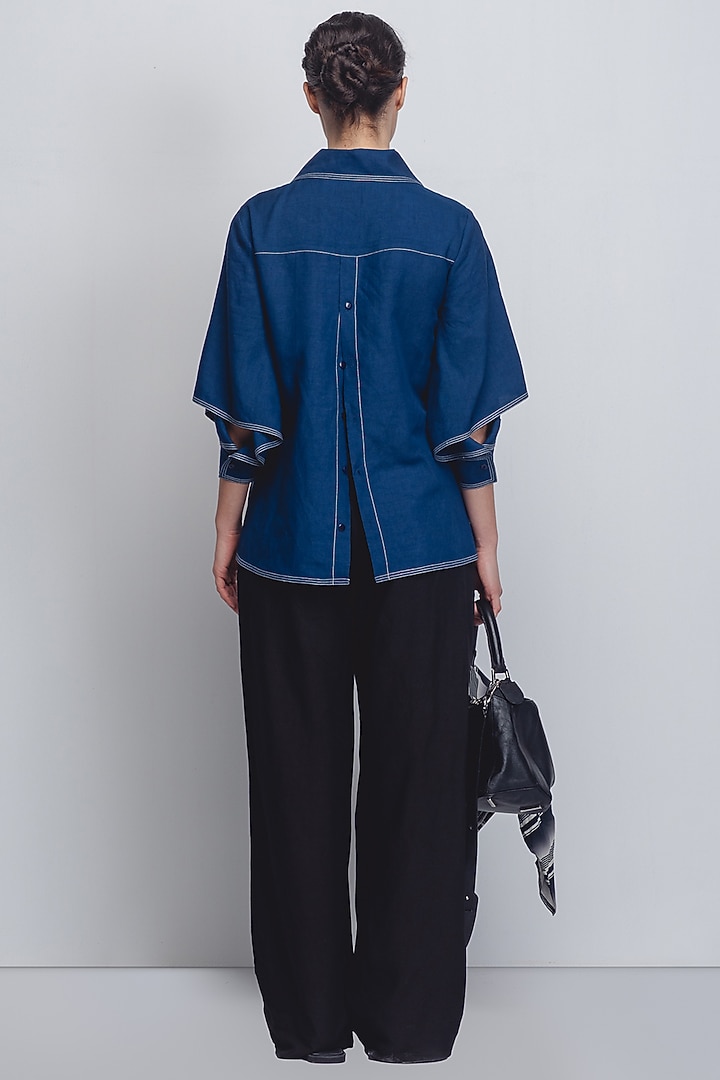 Indigo Linen Top by LEH STUDIOS at Pernia's Pop Up Shop