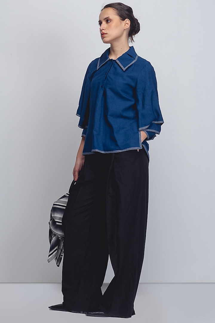 Indigo Linen Top by LEH STUDIOS at Pernia's Pop Up Shop