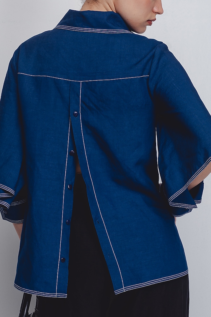Indigo Linen Top by LEH STUDIOS at Pernia's Pop Up Shop