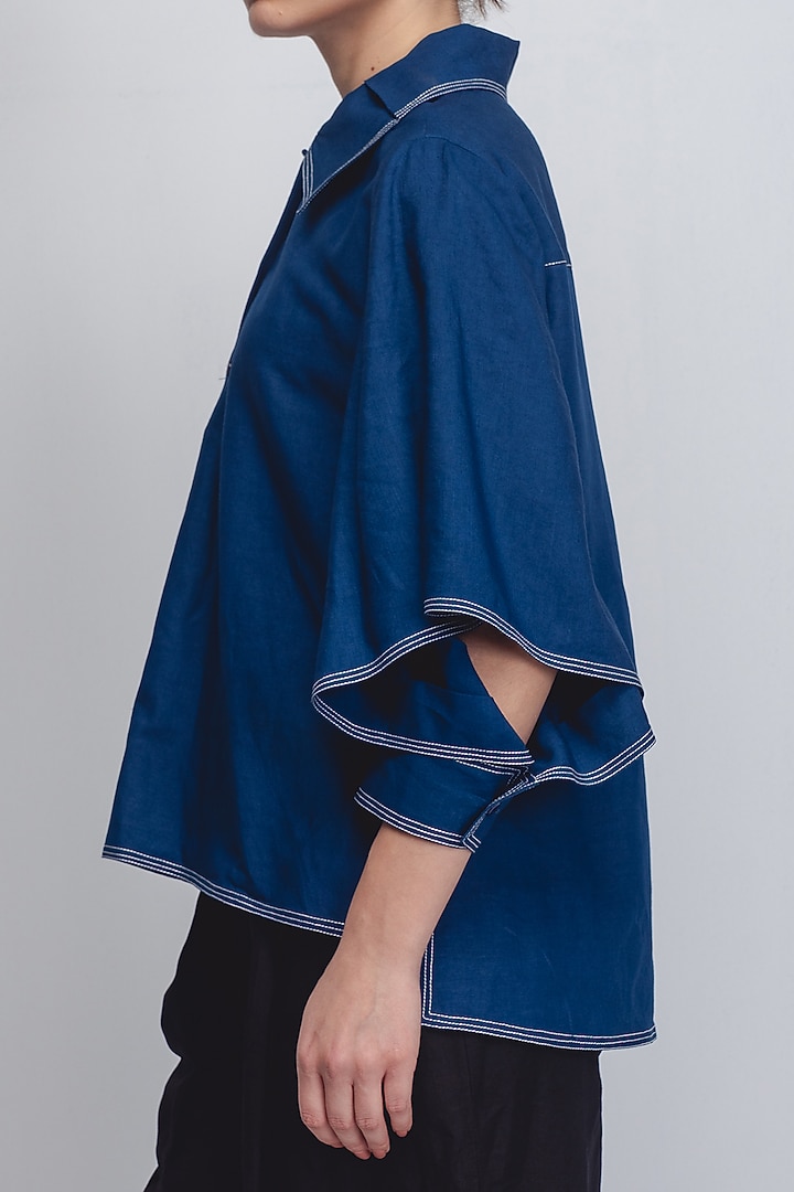 Indigo Linen Top by LEH STUDIOS at Pernia's Pop Up Shop
