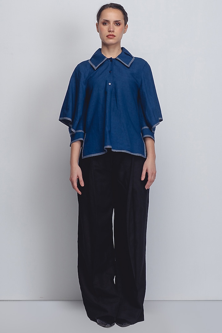Black Linen High-Waisted Pants by LEH STUDIOS at Pernia's Pop Up Shop
