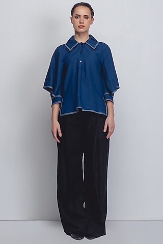 Black Linen High-Waisted Pants by LEH STUDIOS