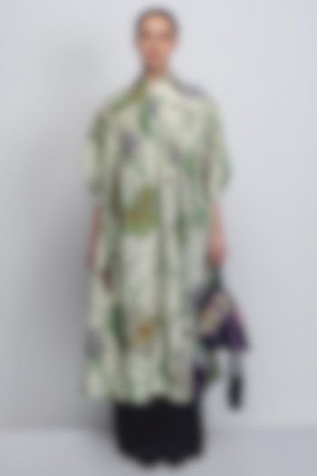 Parrot Green Cotton Silk & Chanderi Shirt Vacation Dress by LEH STUDIOS at Pernia's Pop Up Shop