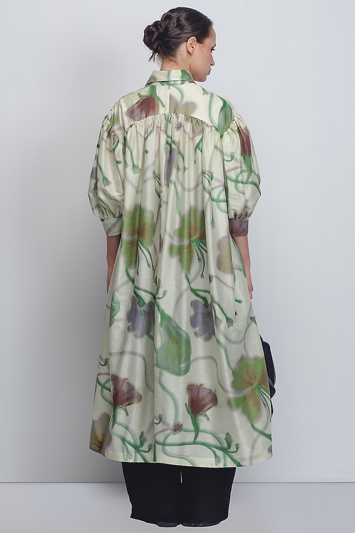 Parrot Green Cotton Silk & Chanderi Shirt Vacation Dress by LEH STUDIOS at Pernia's Pop Up Shop