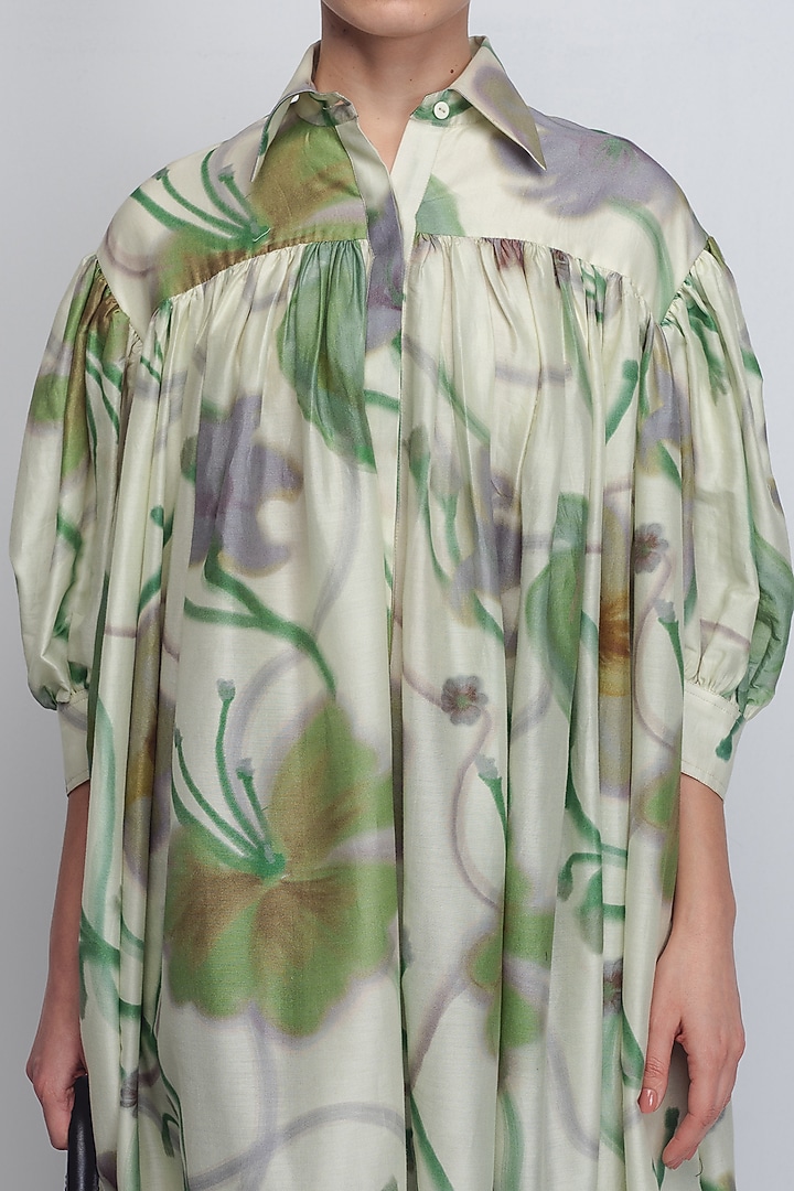 Parrot Green Cotton Silk & Chanderi Shirt Vacation Dress by LEH STUDIOS at Pernia's Pop Up Shop