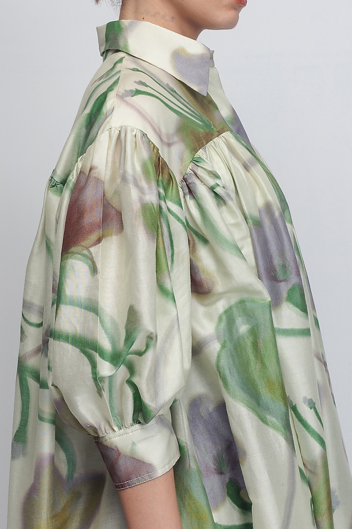 Parrot Green Cotton Silk & Chanderi Shirt Vacation Dress by LEH STUDIOS at Pernia's Pop Up Shop