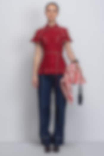 Red Linen Top by LEH STUDIOS at Pernia's Pop Up Shop