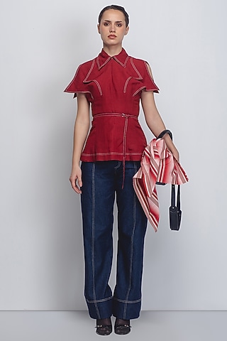 Red Linen Top by LEH STUDIOS
