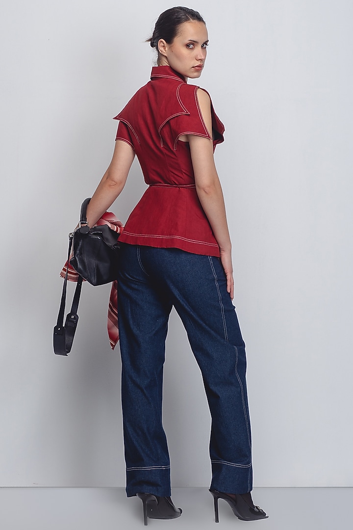 Red Linen Top by LEH STUDIOS at Pernia's Pop Up Shop