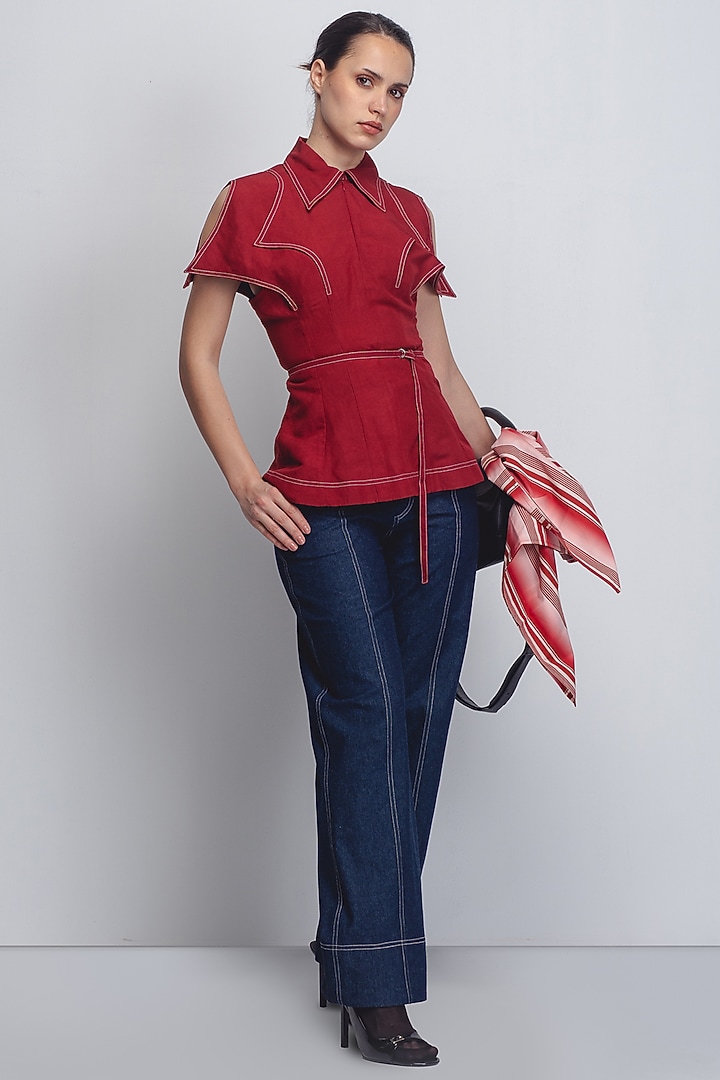 Red Linen Top by LEH STUDIOS at Pernia's Pop Up Shop