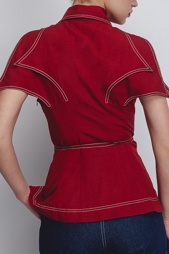 Red Linen Top by LEH STUDIOS at Pernia's Pop Up Shop