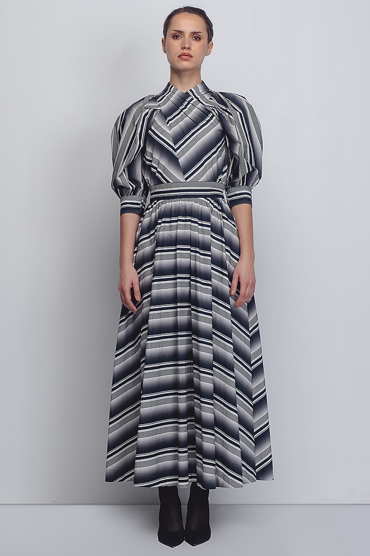 Black & White Cotton Poplin Stripe Vacation Dress by LEH STUDIOS at Pernia's Pop Up Shop