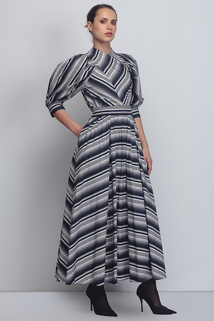 Black & White Cotton Poplin Stripe Vacation Dress by LEH STUDIOS at Pernia's Pop Up Shop