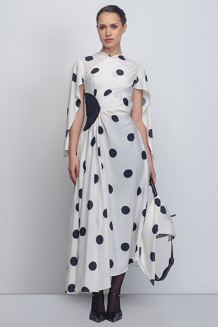 White & Black Viscose Polyester Vacation Dress by LEH STUDIOS at Pernia's Pop Up Shop