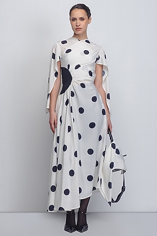White & Black Viscose Polyester Dress by LEH STUDIOS