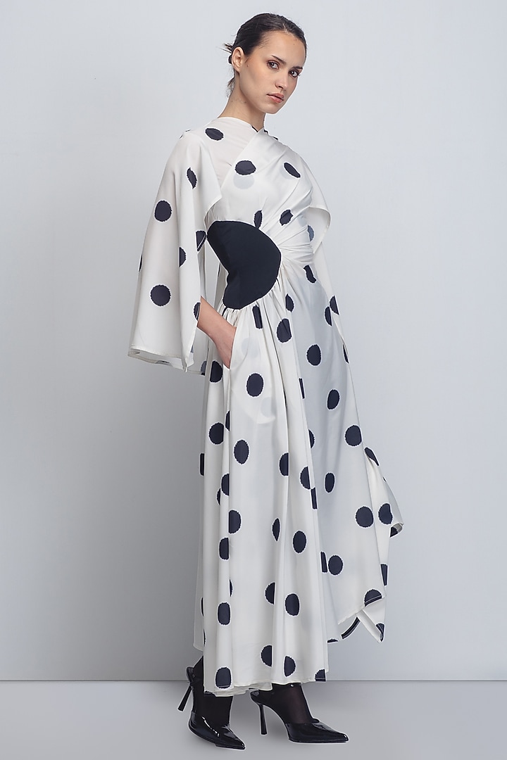 White & Black Viscose Polyester Vacation Dress by LEH STUDIOS at Pernia's Pop Up Shop